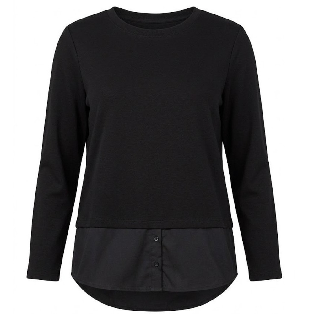 Athleta Gallery Top 2.0 Black Mixed MediaFaux Layer Crew Neck Shirt Large